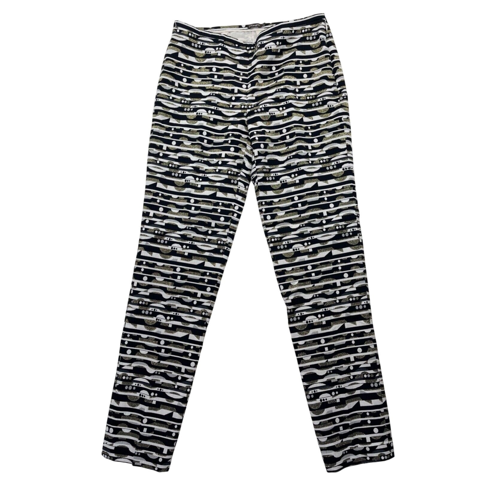 J Mclaughlin Dress Pants 6 Black Gold White Geometric Print Party Cocktail